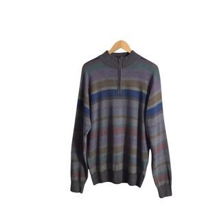 Peter Millar Medium1/4 Zip Sweater Merino Wool Blend Men's Striped Made In Italy